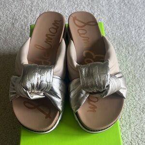 Sam Edelman knot top platform slide silver/beige/white size 6.5 with box